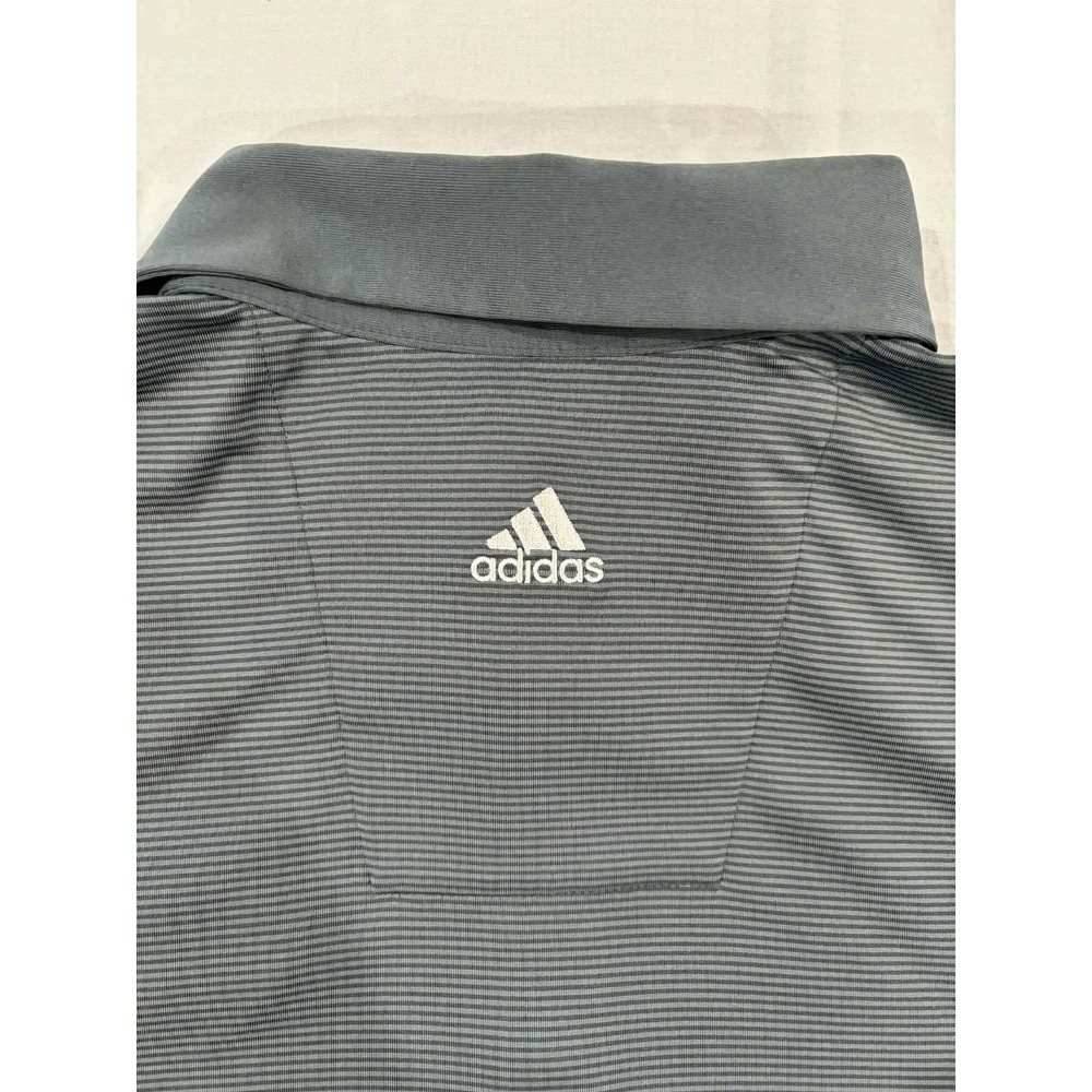 Adidas Climalite Golf Polo Shirt Mens XL Grey Striped Conquistador Logo - Picture 3 of 9